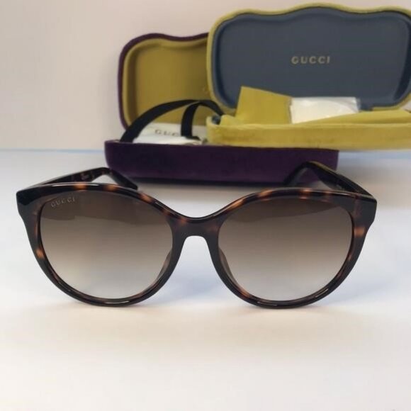 New - GUCCI GG0636SK 002 round Gucci sunglass comes in a dark havana frame with - Picture 6 of 11